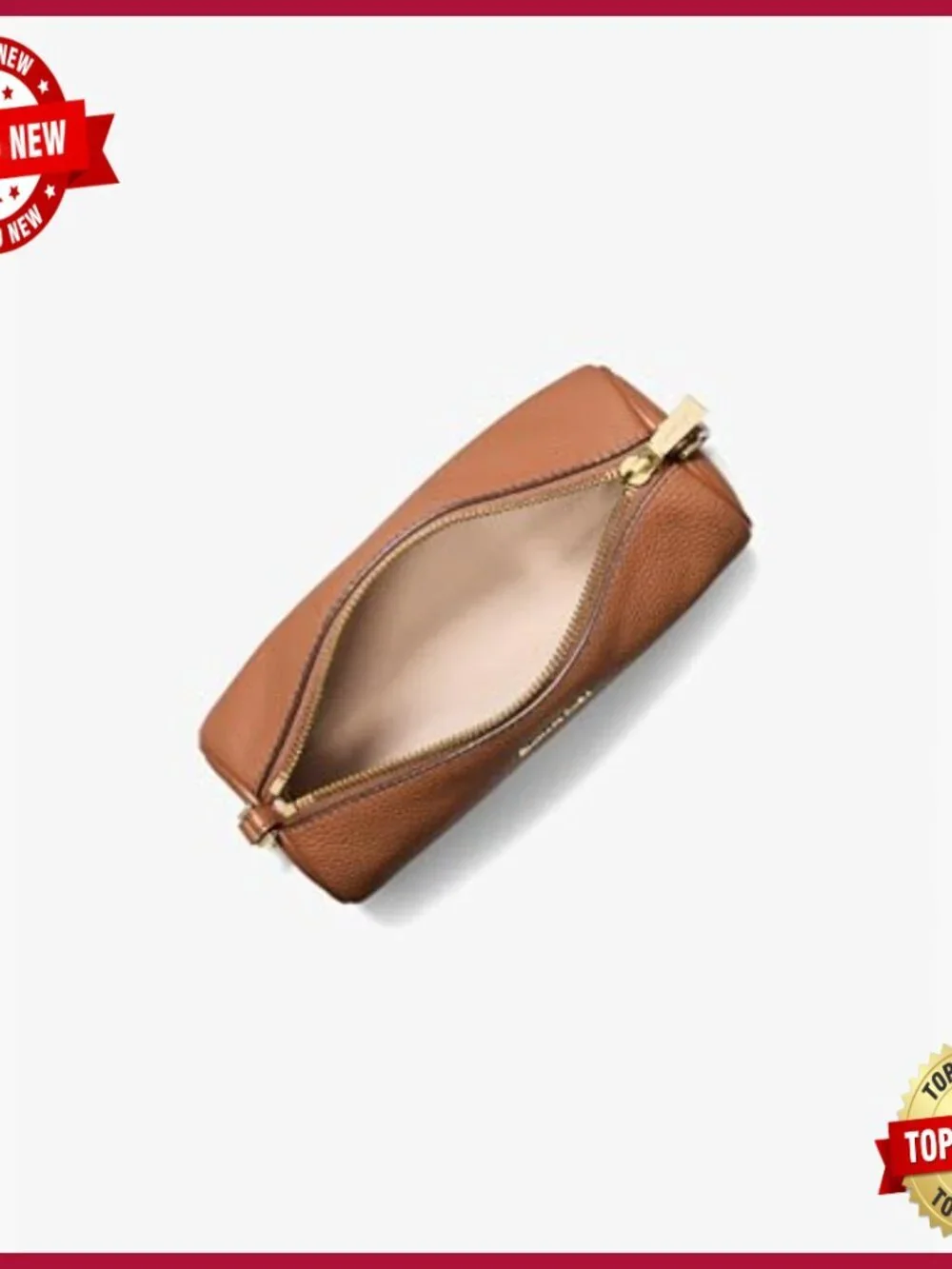 Leather Barrel Pouch with Shoulder Strap Zipper Closure Travel Case